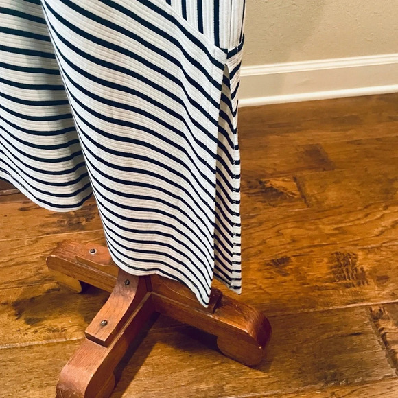 Zara asymmetrical deep v-neck stretch midi dress SZ M black white stripe - Picture 6 of 8